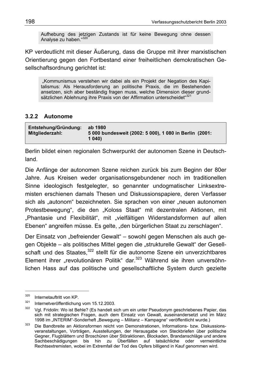 Seite 198 des Verfassungsschutzbericht 2003 Berlin