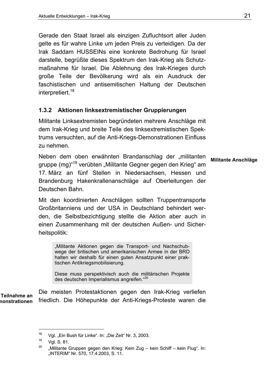 Seite 21 des Verfassungsschutzbericht 2003 Berlin