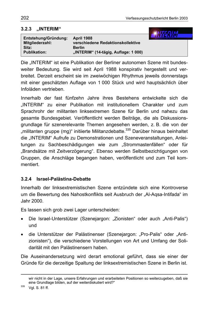Seite 202 des Verfassungsschutzbericht 2003 Berlin