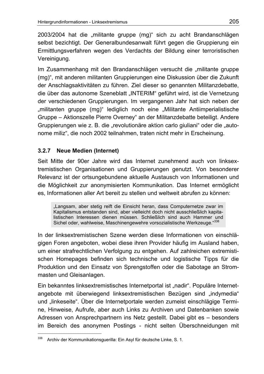 Seite 205 des Verfassungsschutzbericht 2003 Berlin