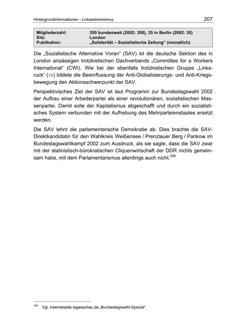 Seite 207 des Verfassungsschutzbericht 2003 Berlin