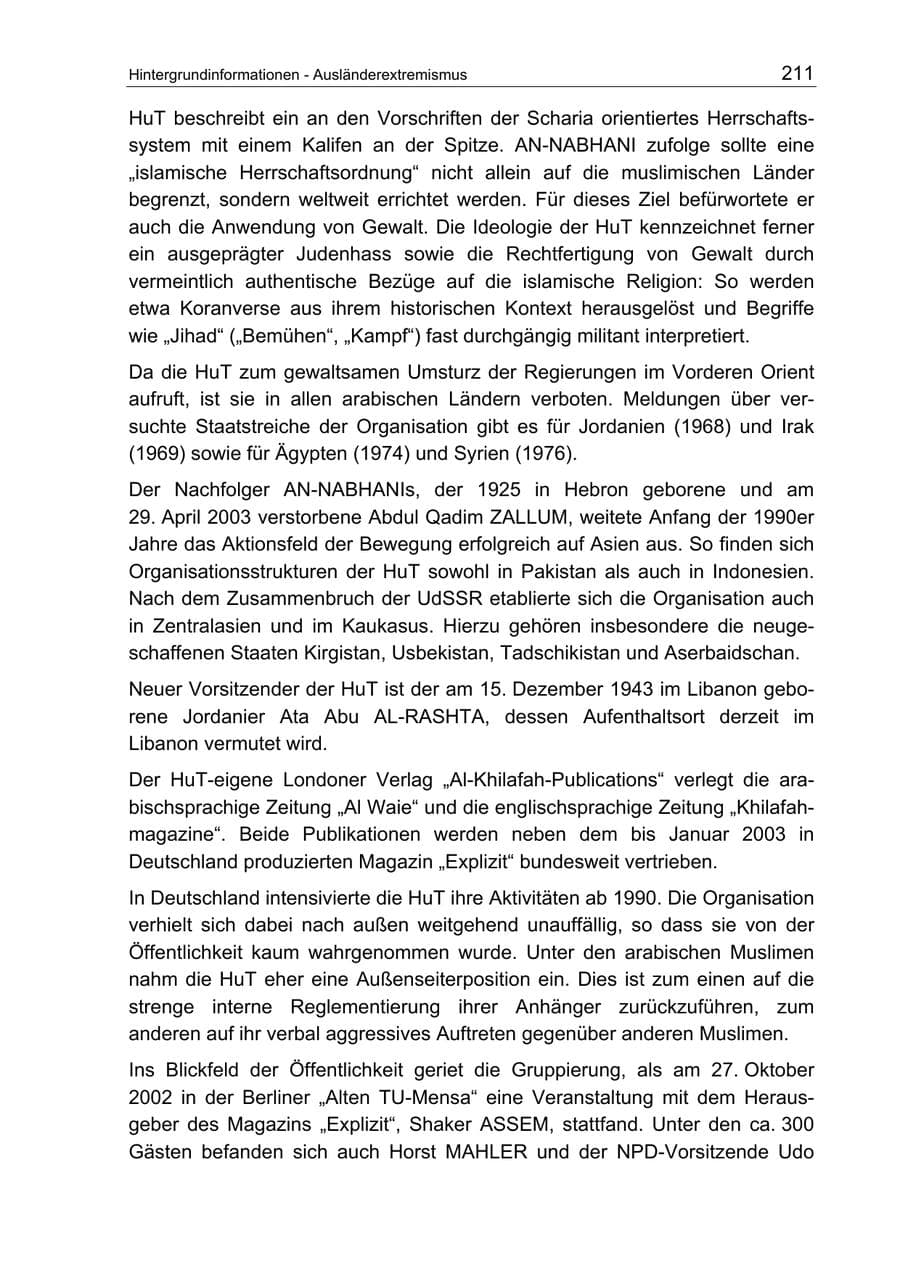 Seite 211 des Verfassungsschutzbericht 2003 Berlin