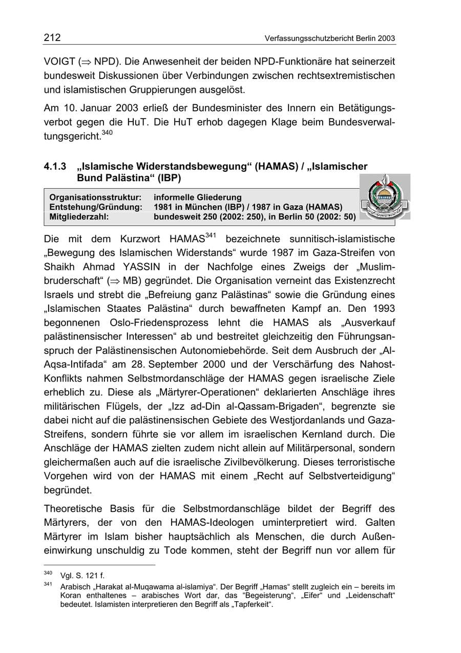 Seite 212 des Verfassungsschutzbericht 2003 Berlin