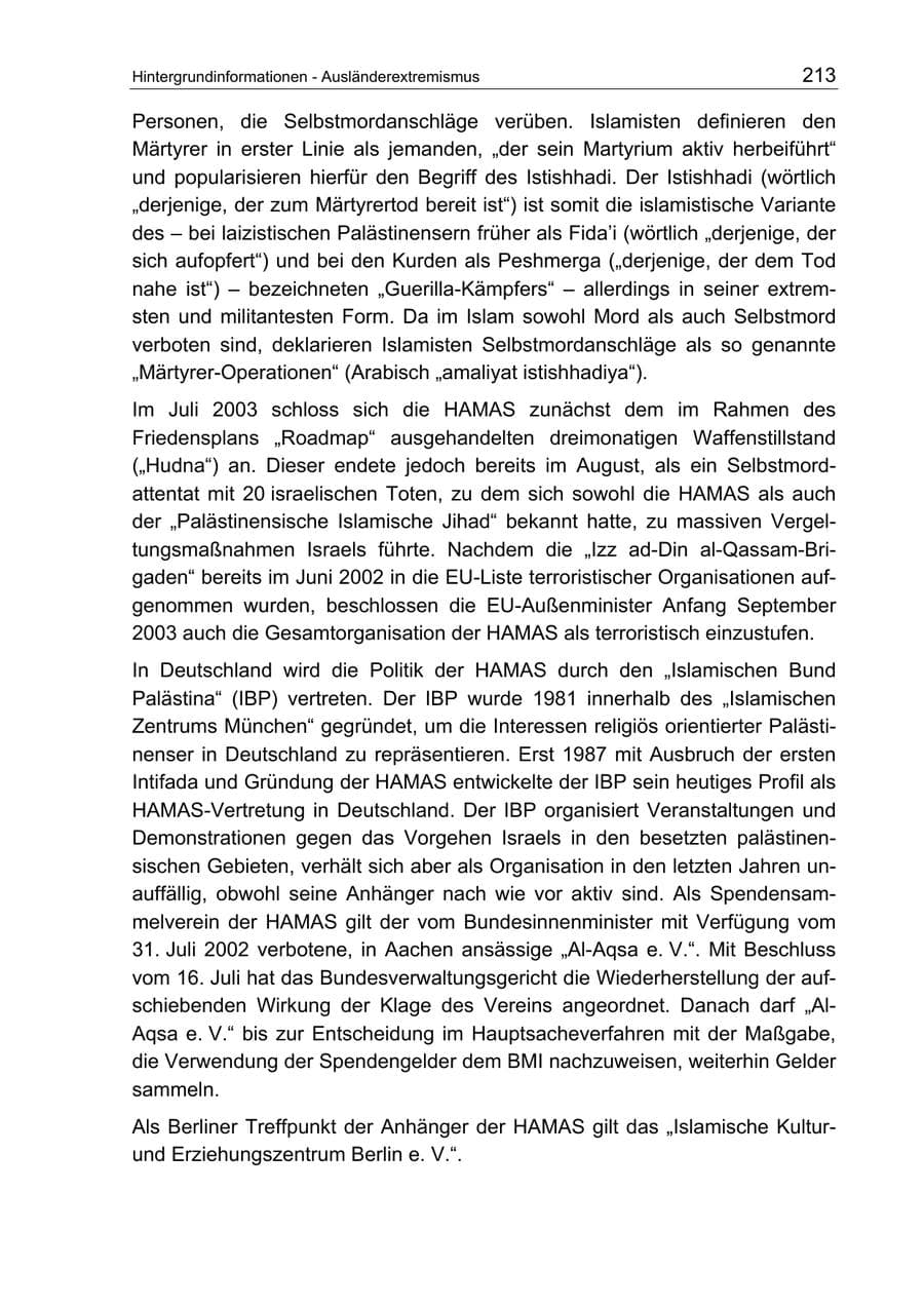 Seite 213 des Verfassungsschutzbericht 2003 Berlin