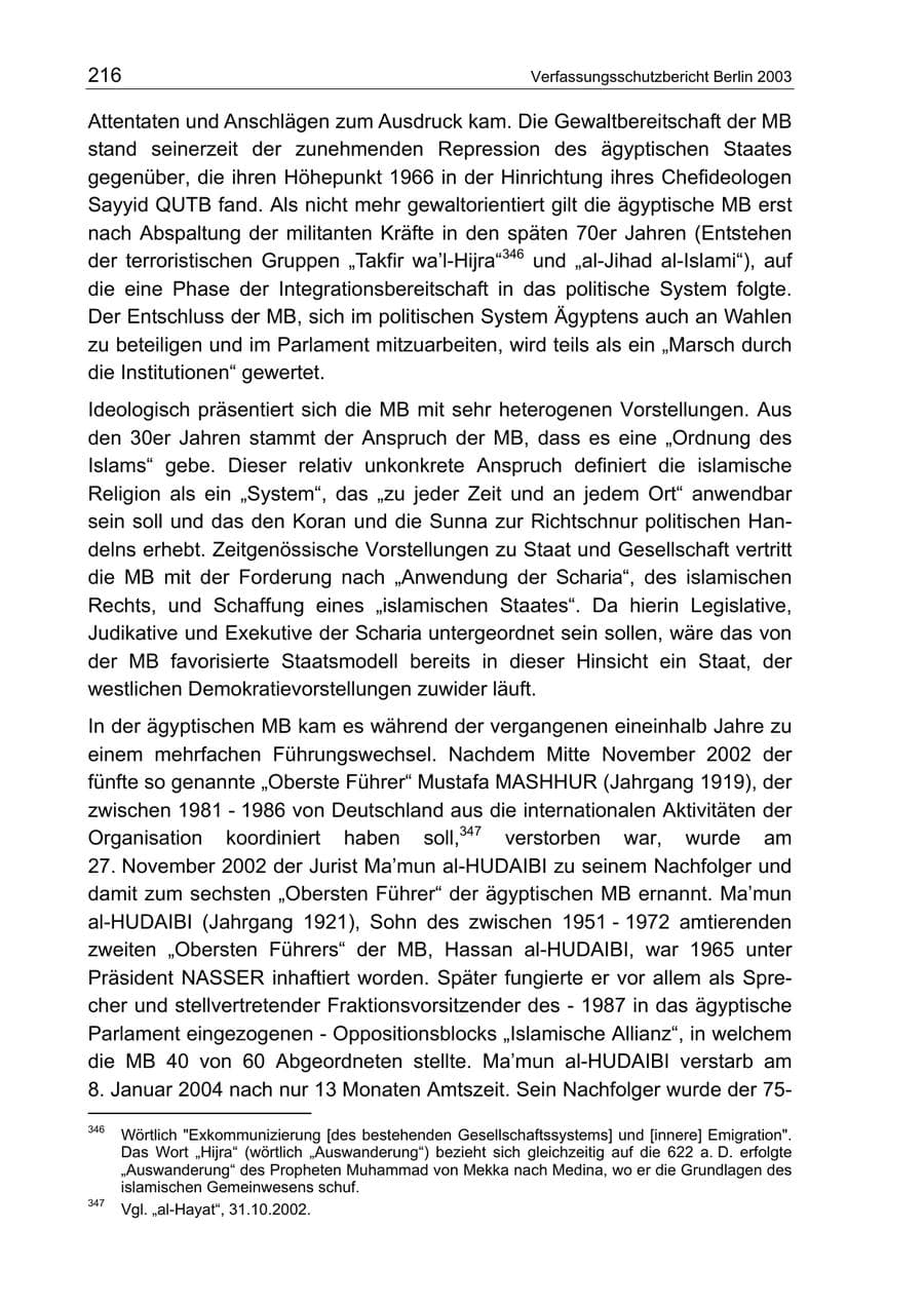 Seite 216 des Verfassungsschutzbericht 2003 Berlin