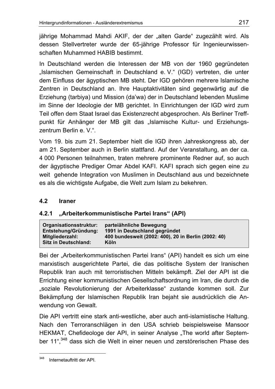 Seite 217 des Verfassungsschutzbericht 2003 Berlin