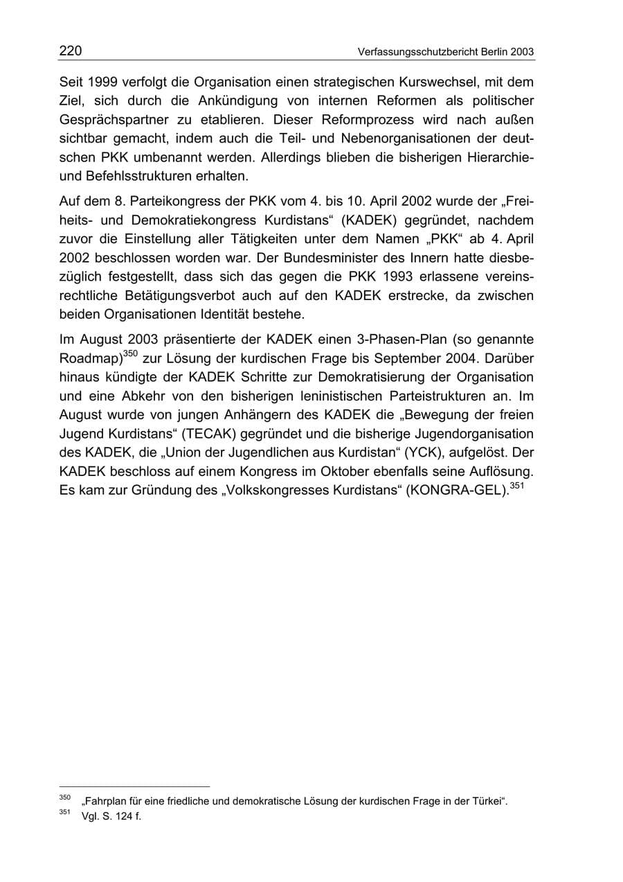 Seite 220 des Verfassungsschutzbericht 2003 Berlin