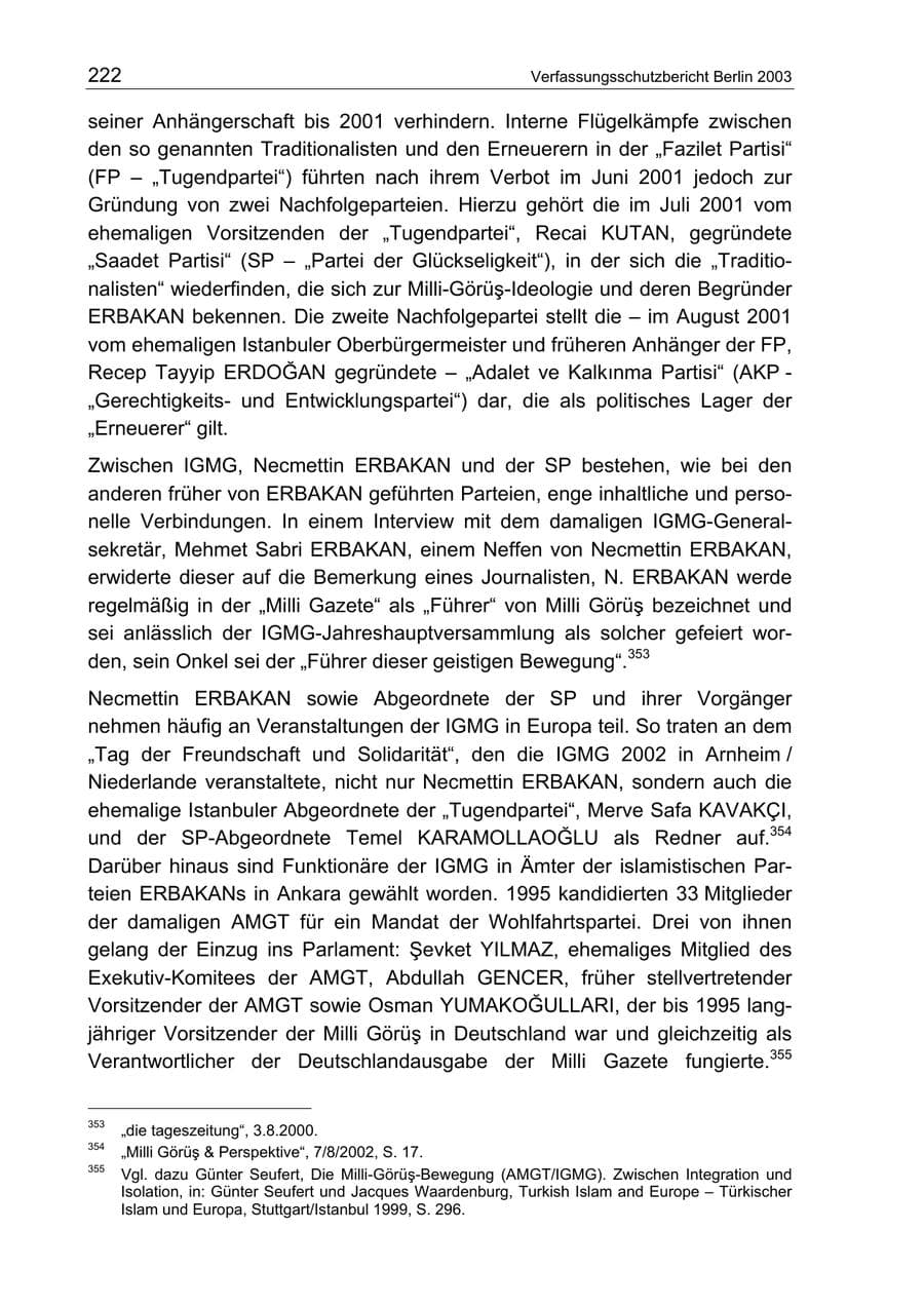 Seite 222 des Verfassungsschutzbericht 2003 Berlin