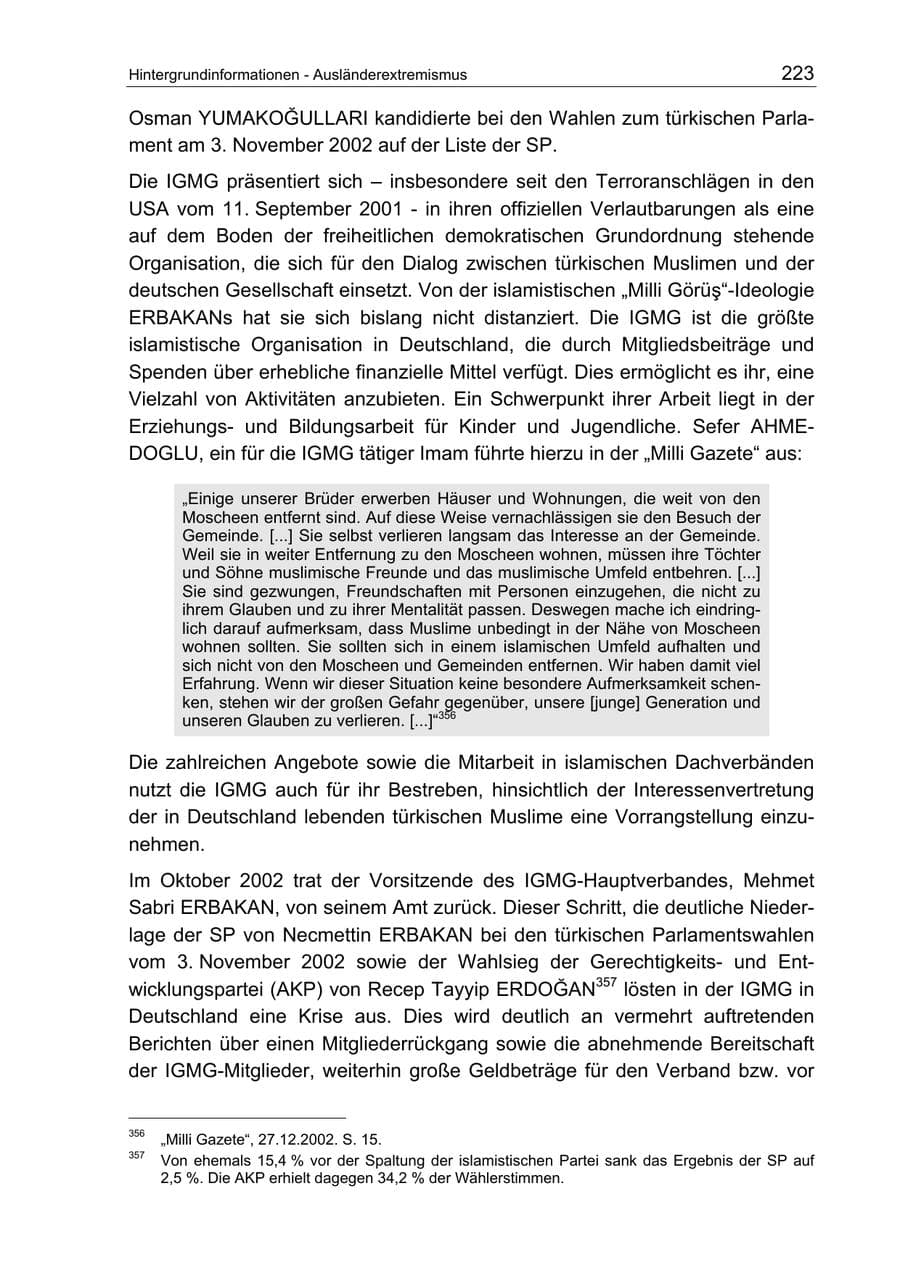 Seite 223 des Verfassungsschutzbericht 2003 Berlin