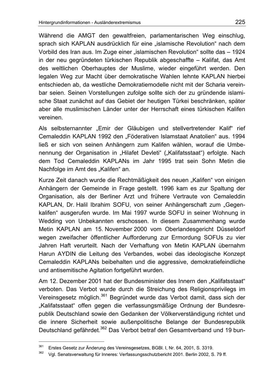 Seite 225 des Verfassungsschutzbericht 2003 Berlin