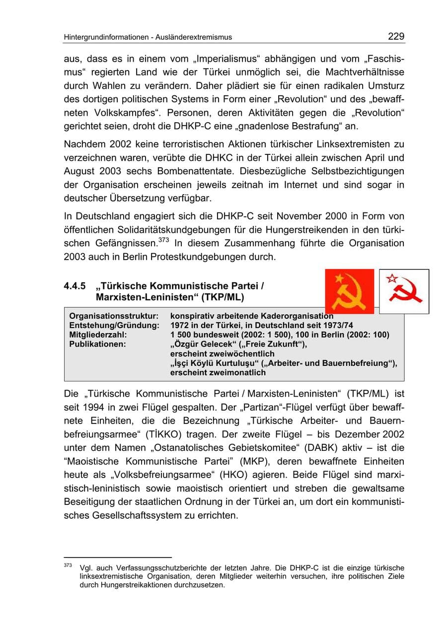 Seite 229 des Verfassungsschutzbericht 2003 Berlin