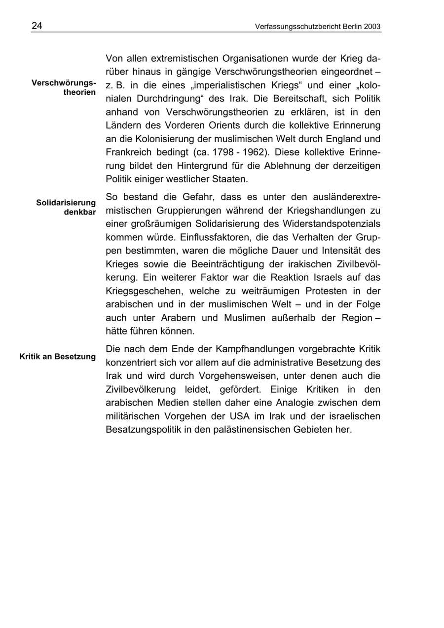 Seite 24 des Verfassungsschutzbericht 2003 Berlin
