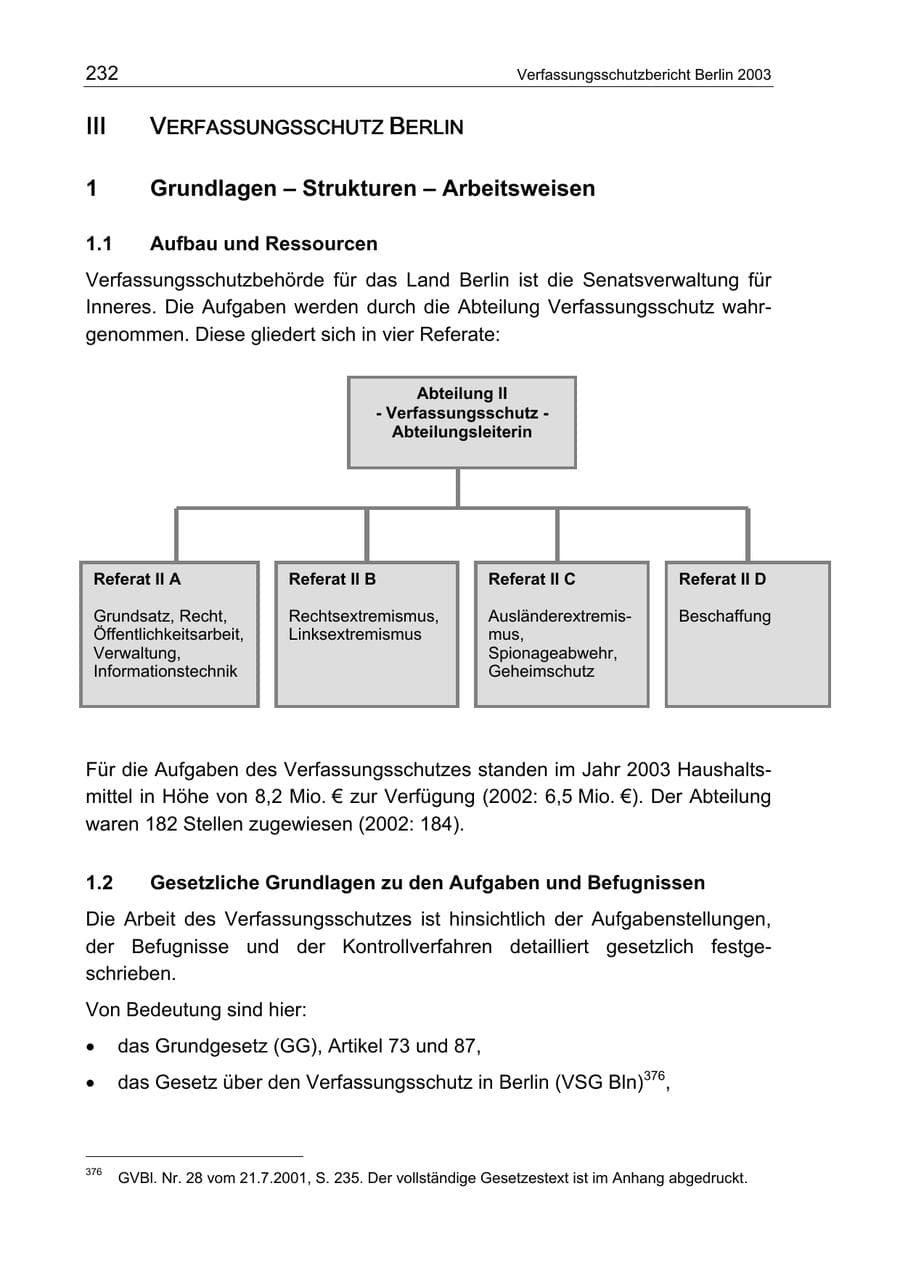 Seite 232 des Verfassungsschutzbericht 2003 Berlin