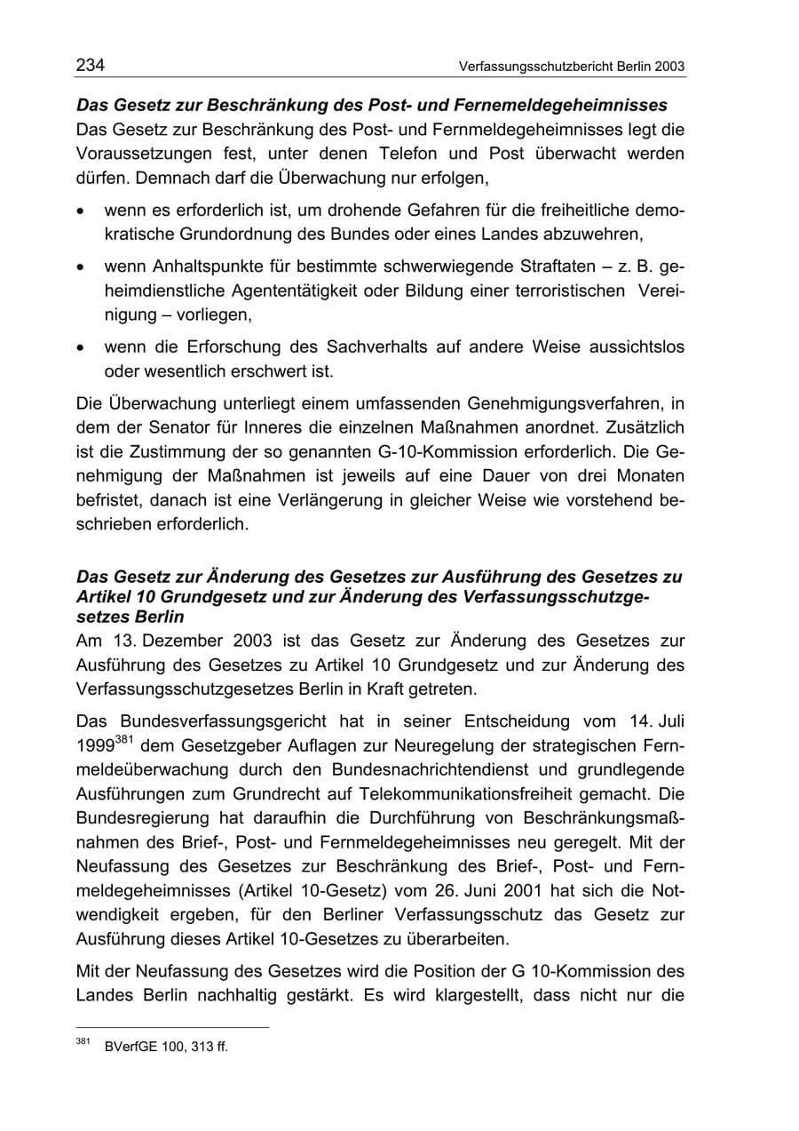 Seite 234 des Verfassungsschutzbericht 2003 Berlin