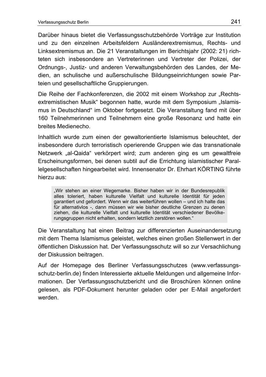 Seite 241 des Verfassungsschutzbericht 2003 Berlin