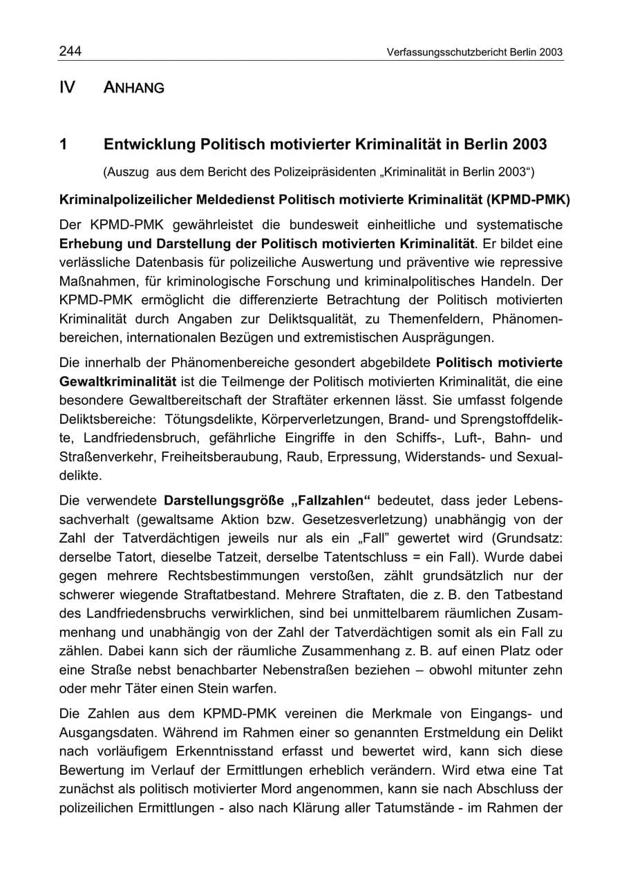 Seite 244 des Verfassungsschutzbericht 2003 Berlin