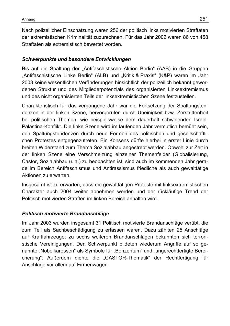 Seite 251 des Verfassungsschutzbericht 2003 Berlin