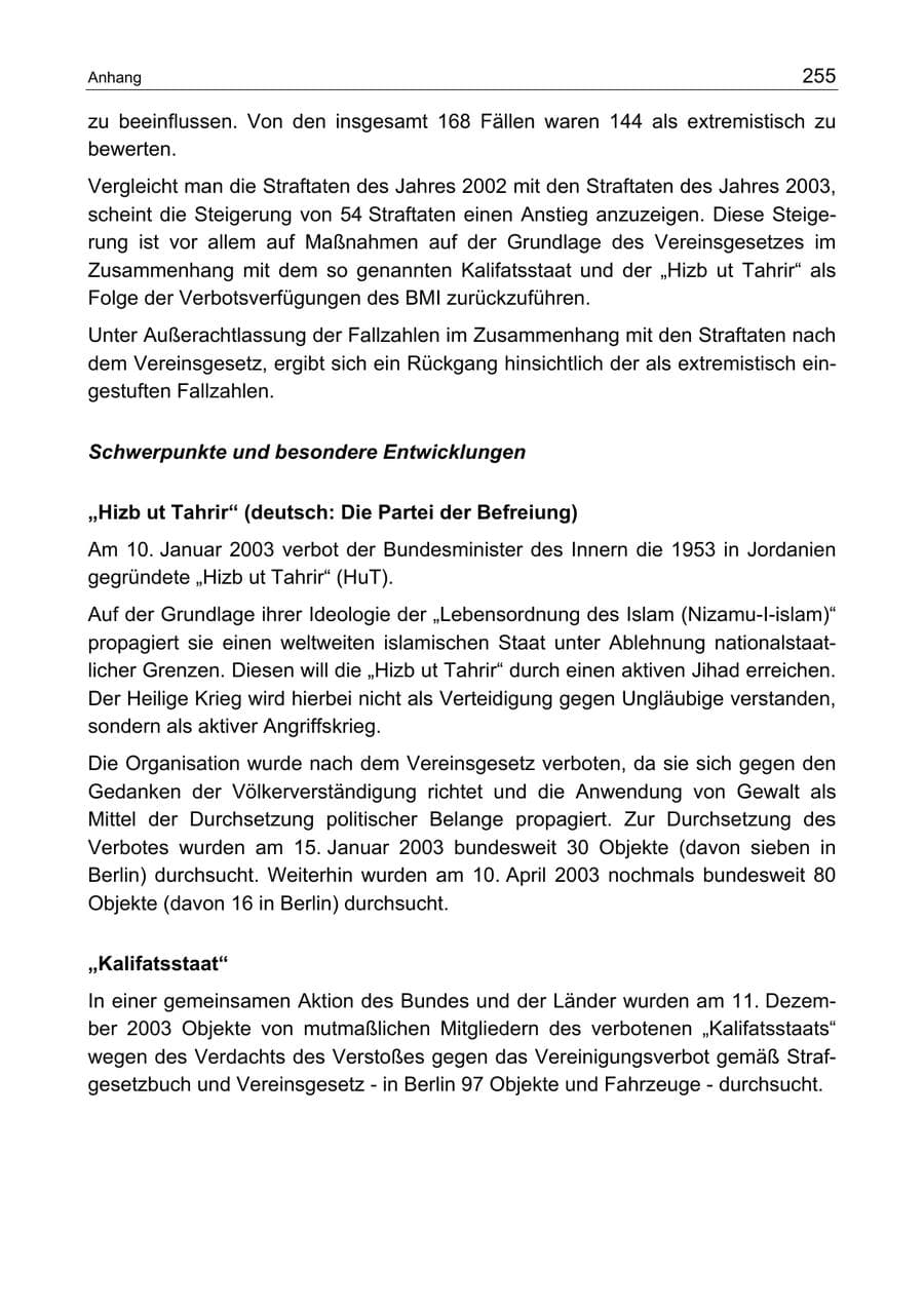 Seite 255 des Verfassungsschutzbericht 2003 Berlin