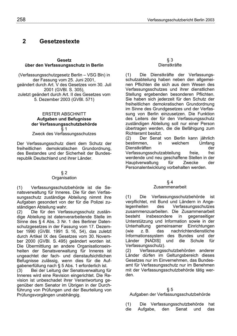 Seite 258 des Verfassungsschutzbericht 2003 Berlin