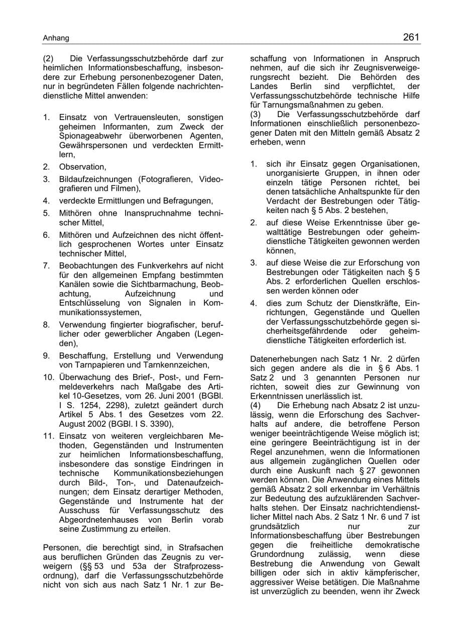 Seite 261 des Verfassungsschutzbericht 2003 Berlin