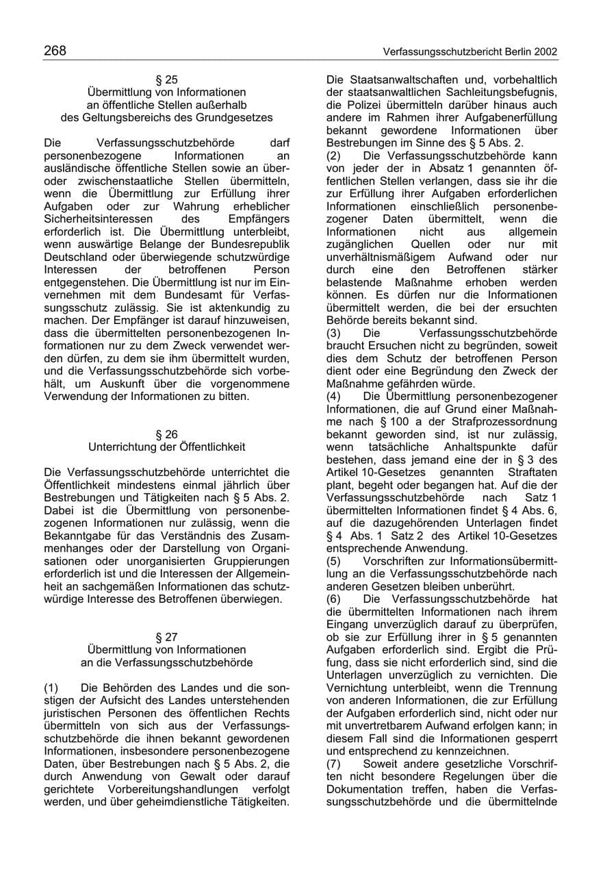 Seite 268 des Verfassungsschutzbericht 2003 Berlin