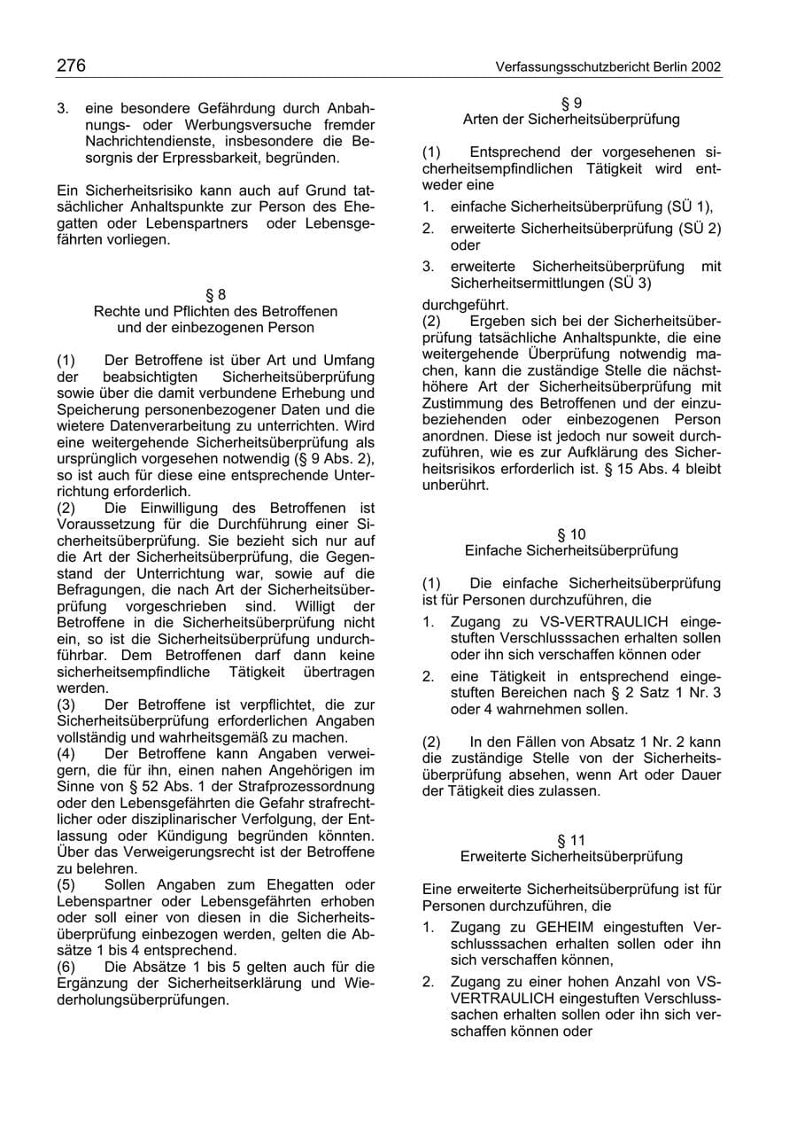 Seite 276 des Verfassungsschutzbericht 2003 Berlin