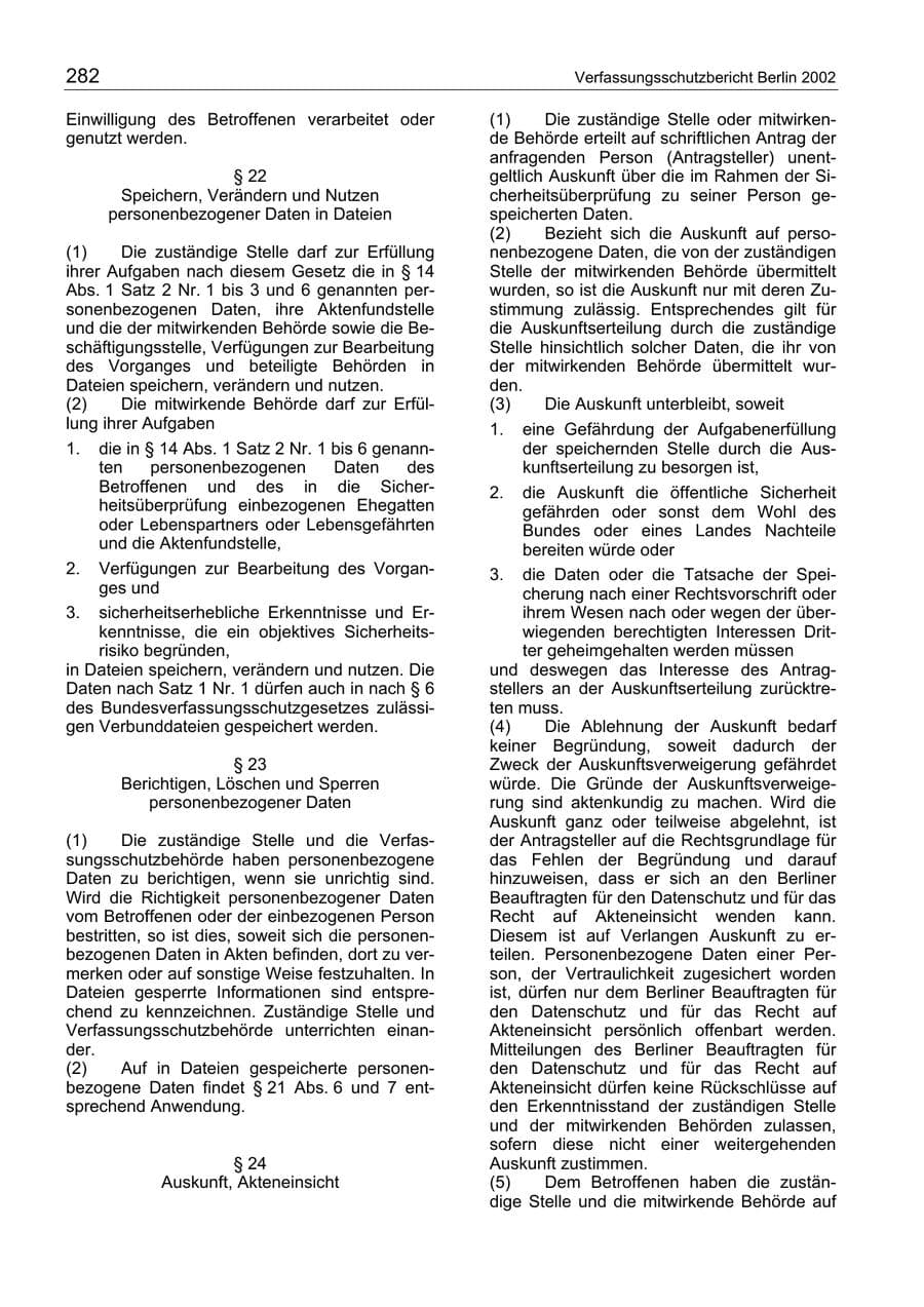 Seite 282 des Verfassungsschutzbericht 2003 Berlin