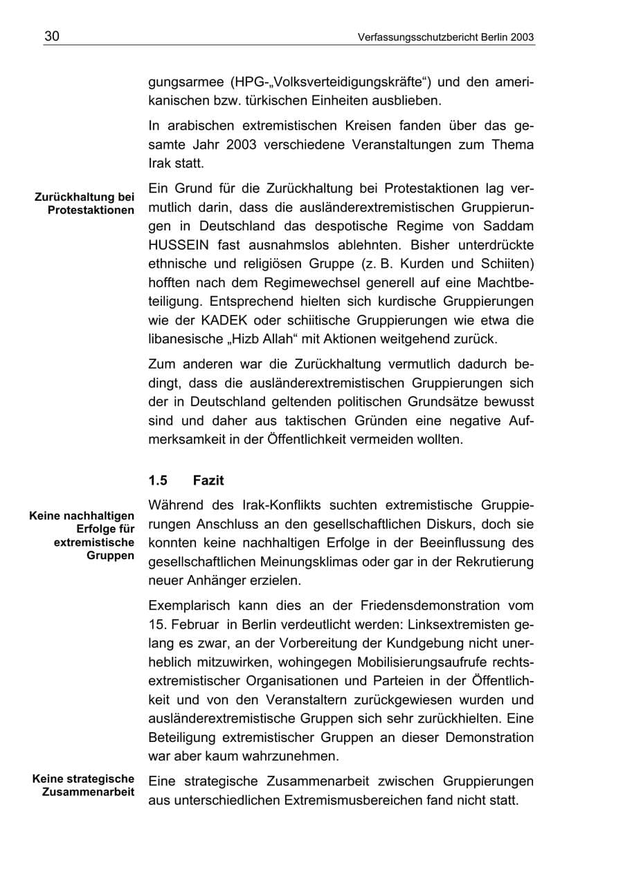 Seite 30 des Verfassungsschutzbericht 2003 Berlin