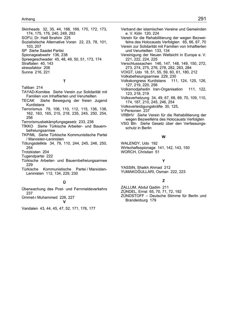 Seite 291 des Verfassungsschutzbericht 2003 Berlin