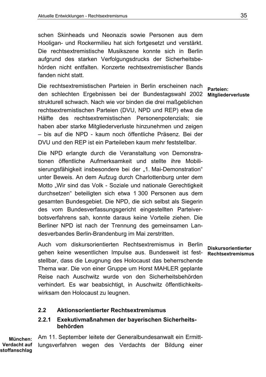 Seite 35 des Verfassungsschutzbericht 2003 Berlin