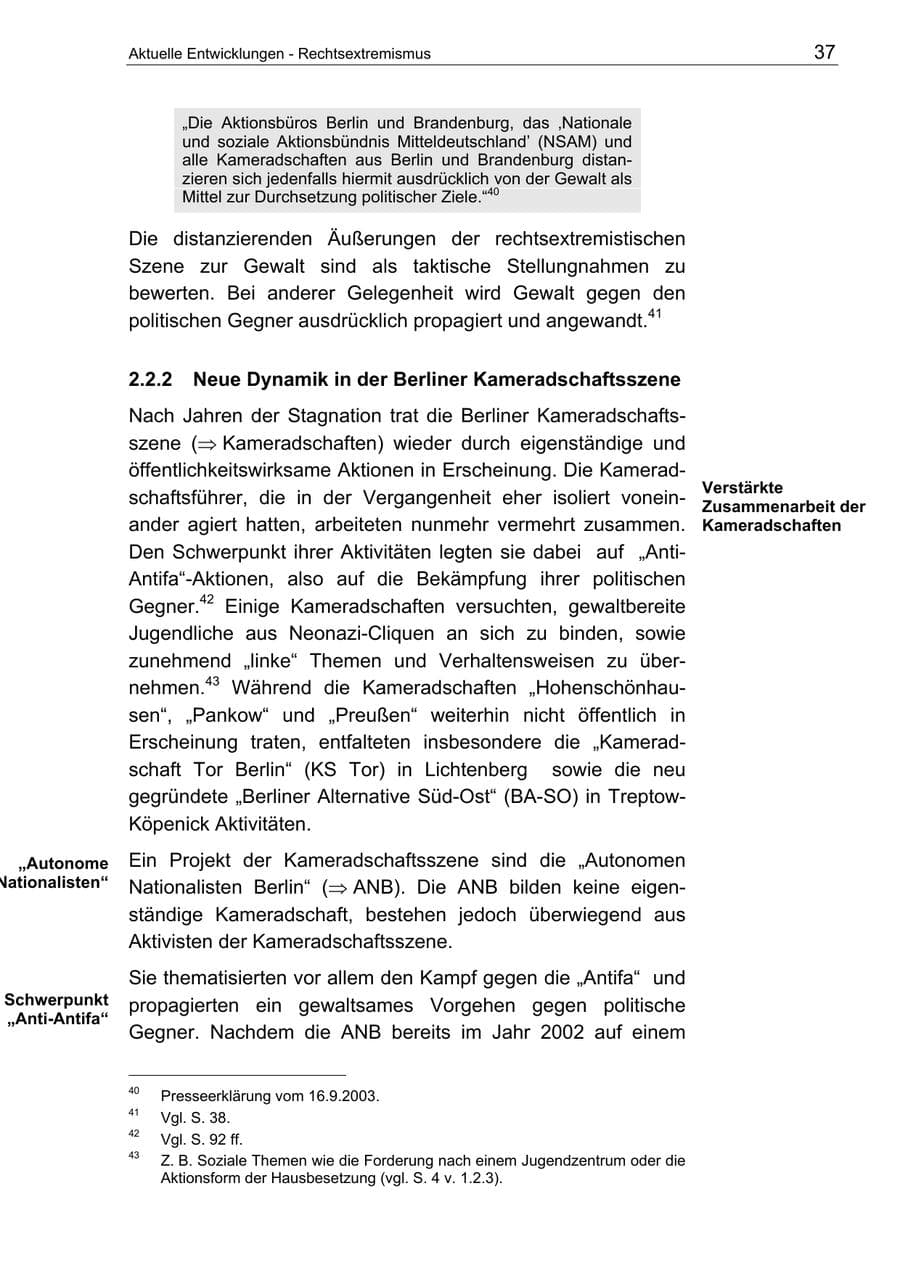 Seite 37 des Verfassungsschutzbericht 2003 Berlin