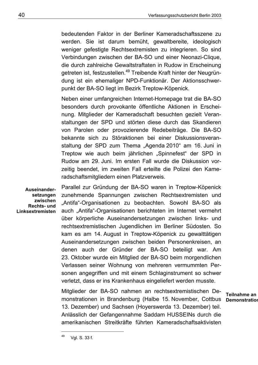 Seite 40 des Verfassungsschutzbericht 2003 Berlin