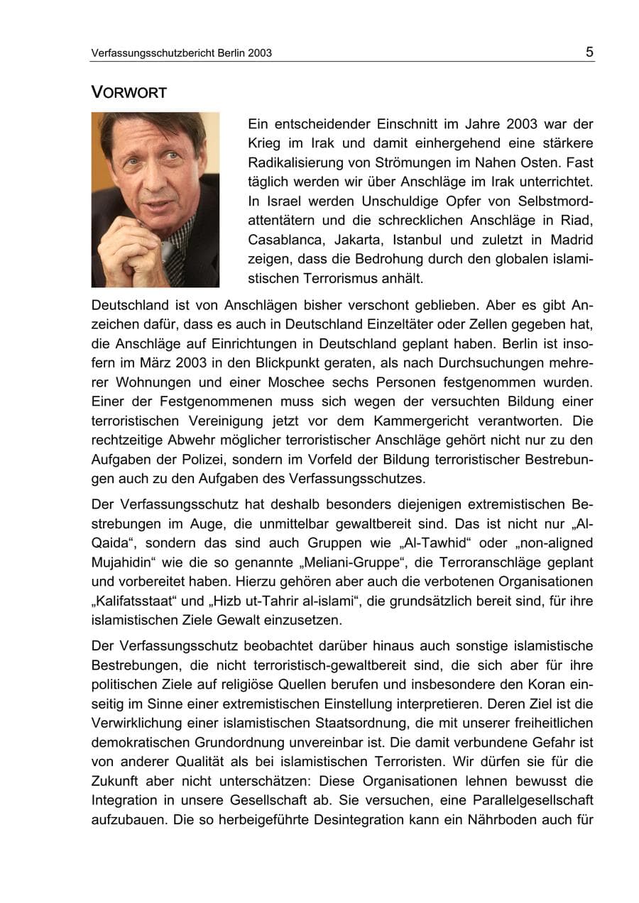Seite 5 des Verfassungsschutzbericht 2003 Berlin