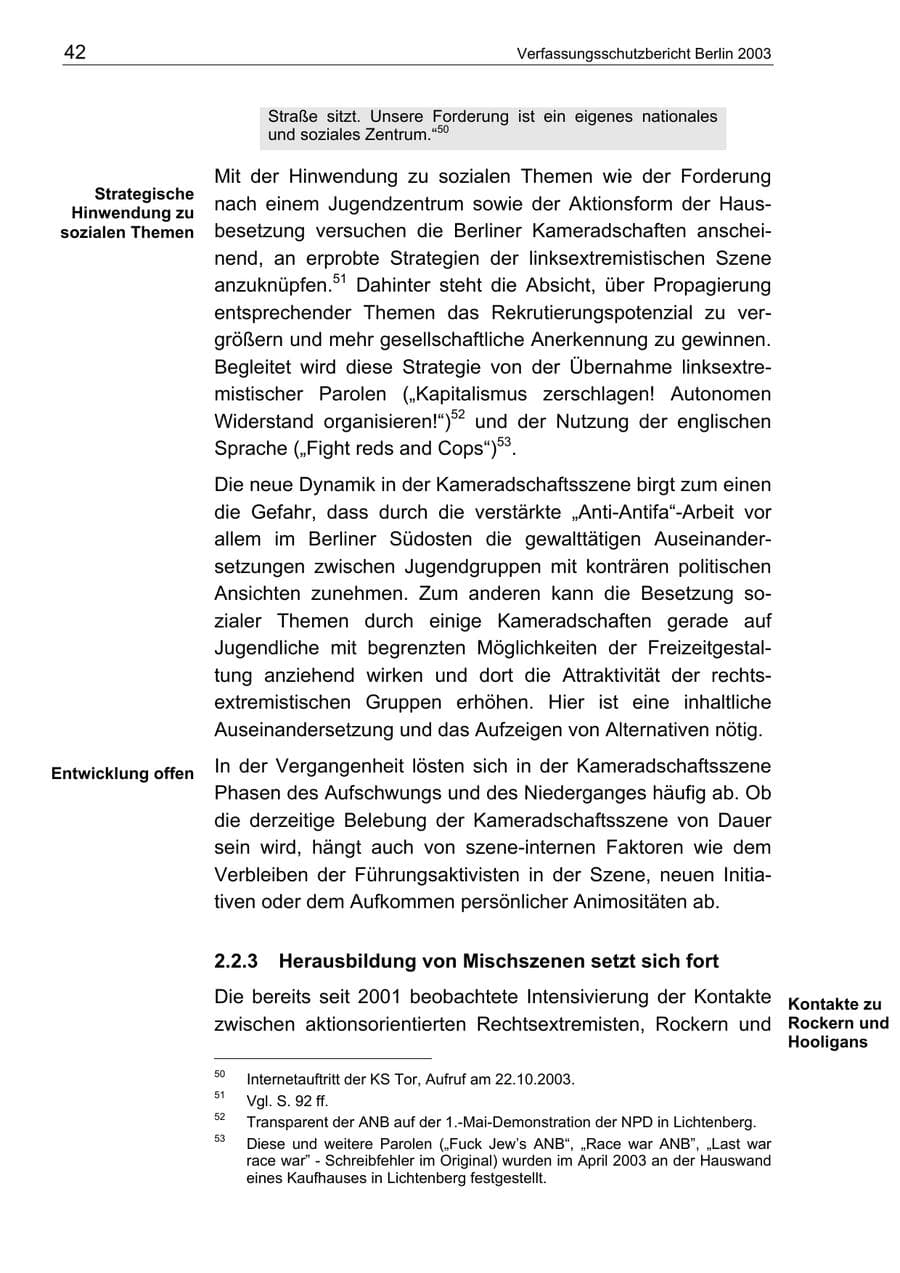 Seite 42 des Verfassungsschutzbericht 2003 Berlin