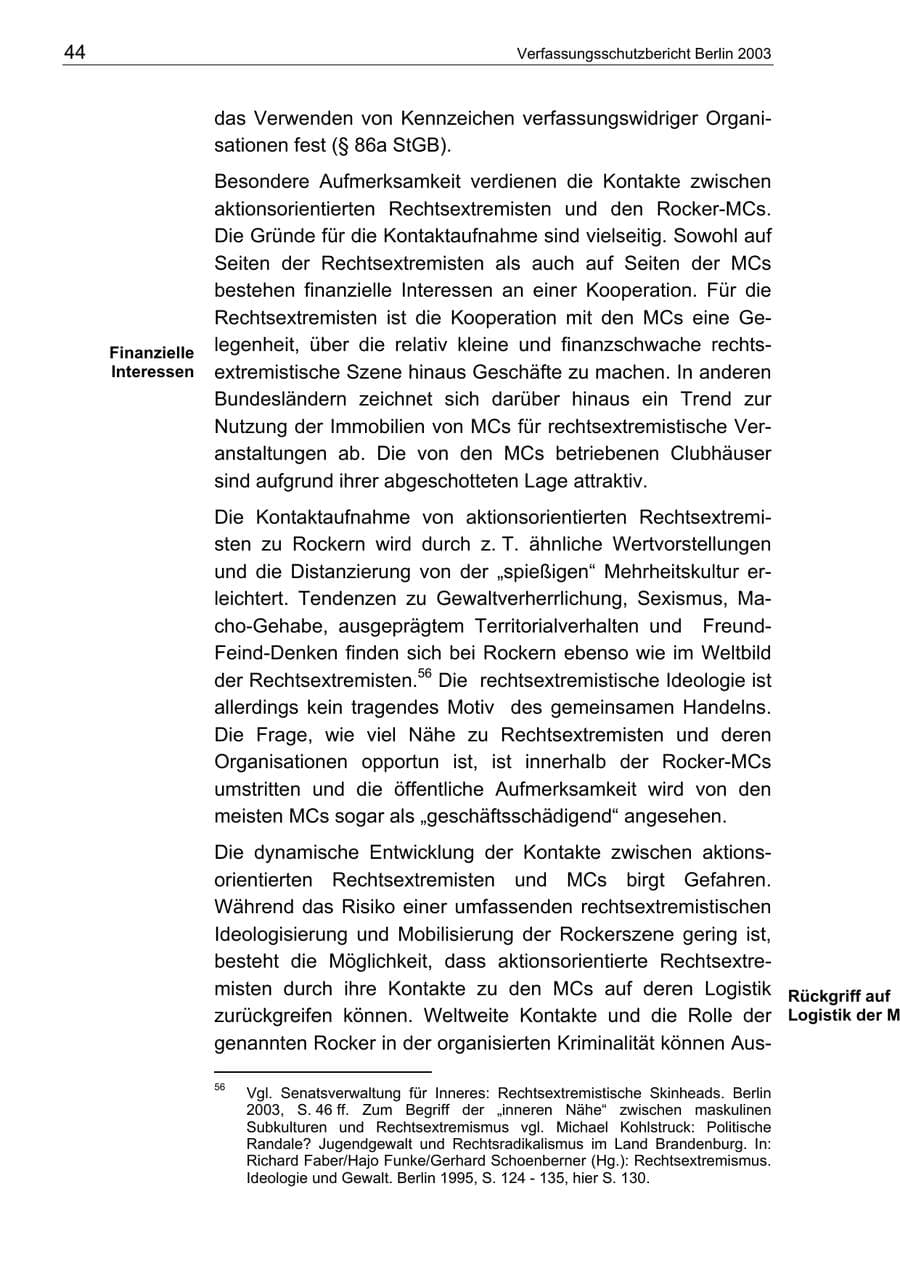 Seite 44 des Verfassungsschutzbericht 2003 Berlin