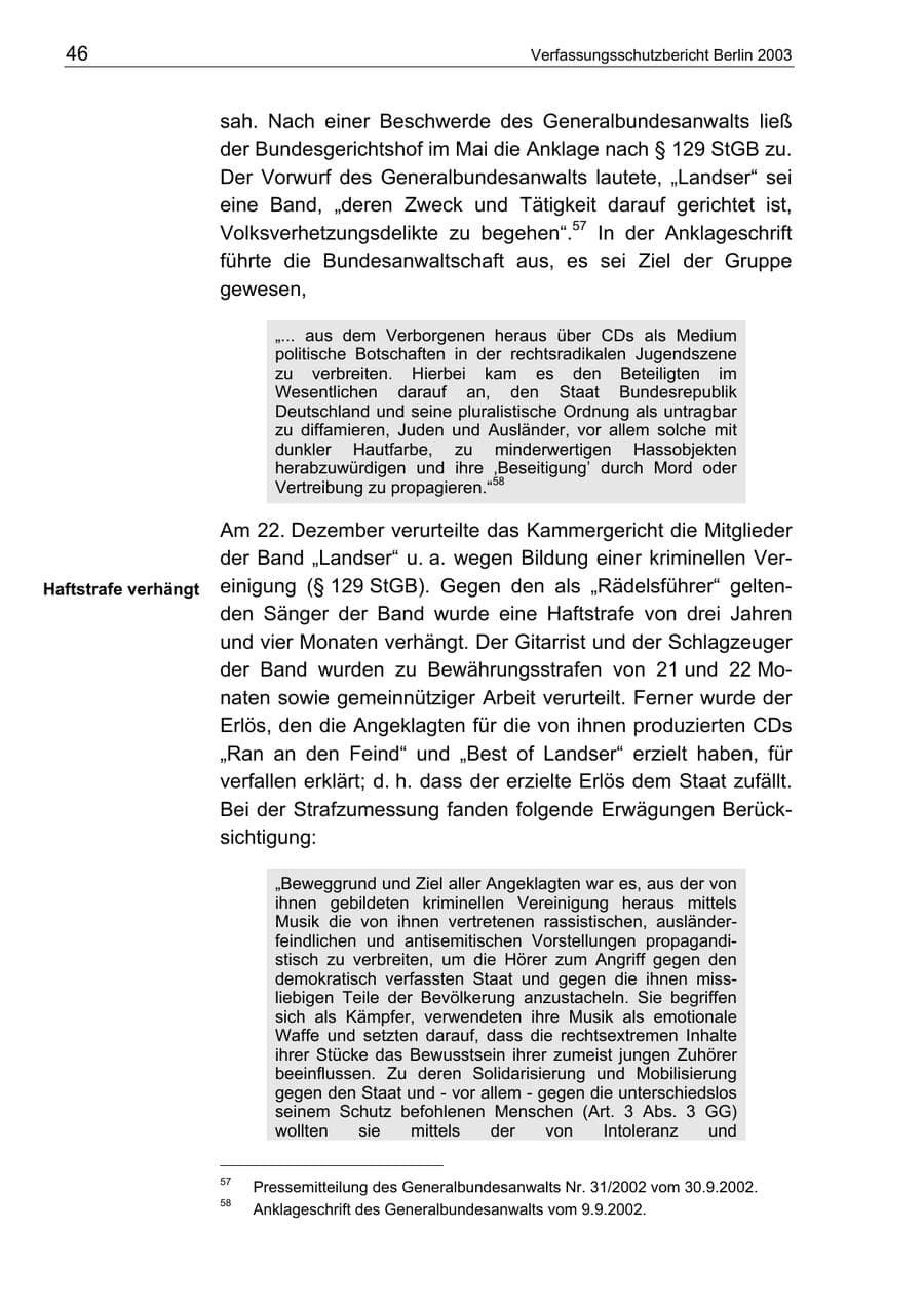 Seite 46 des Verfassungsschutzbericht 2003 Berlin