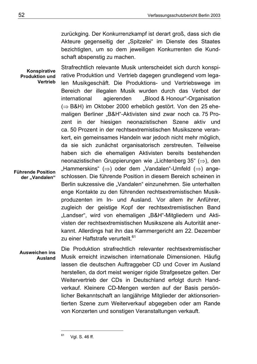 Seite 52 des Verfassungsschutzbericht 2003 Berlin