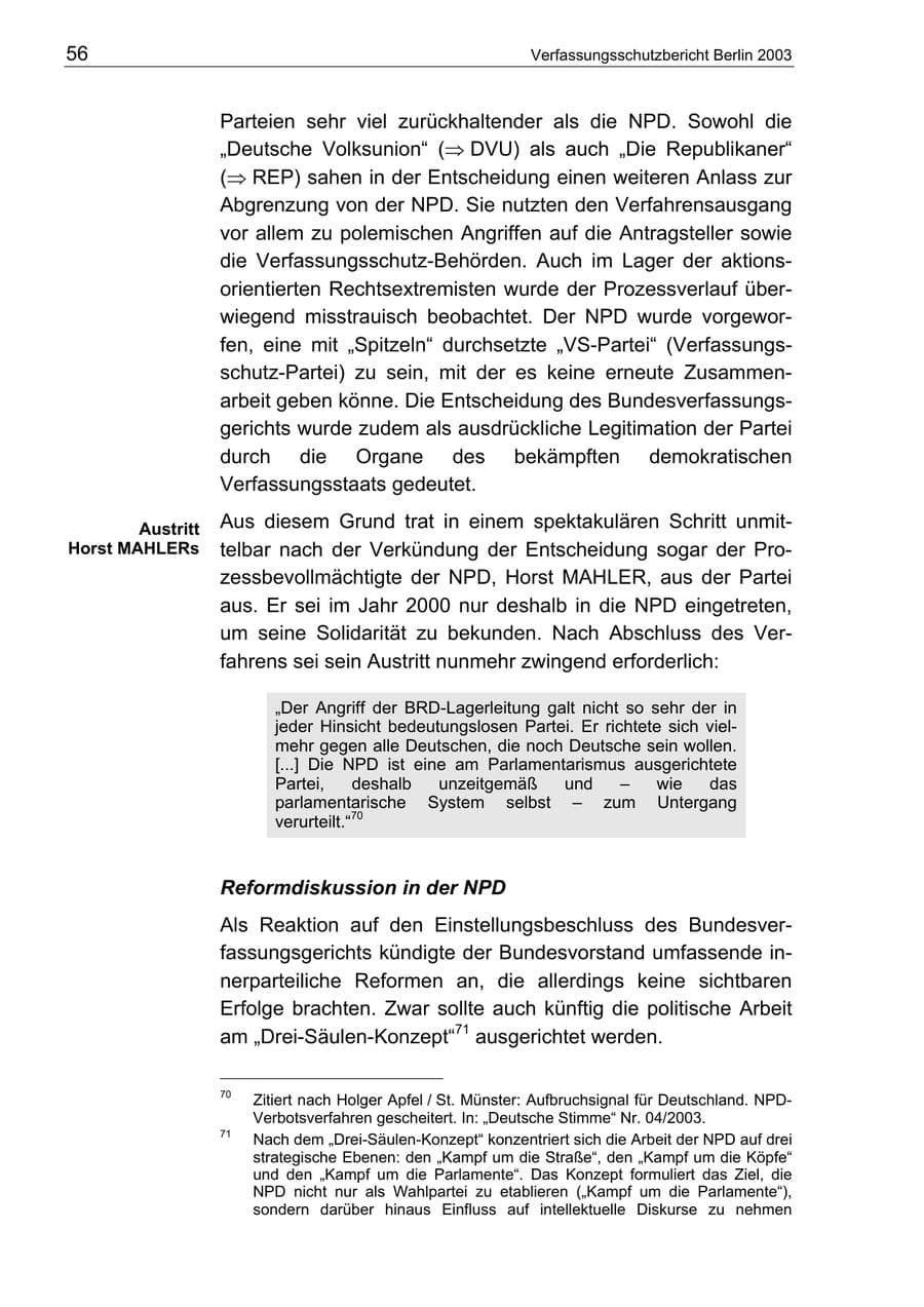 Seite 56 des Verfassungsschutzbericht 2003 Berlin