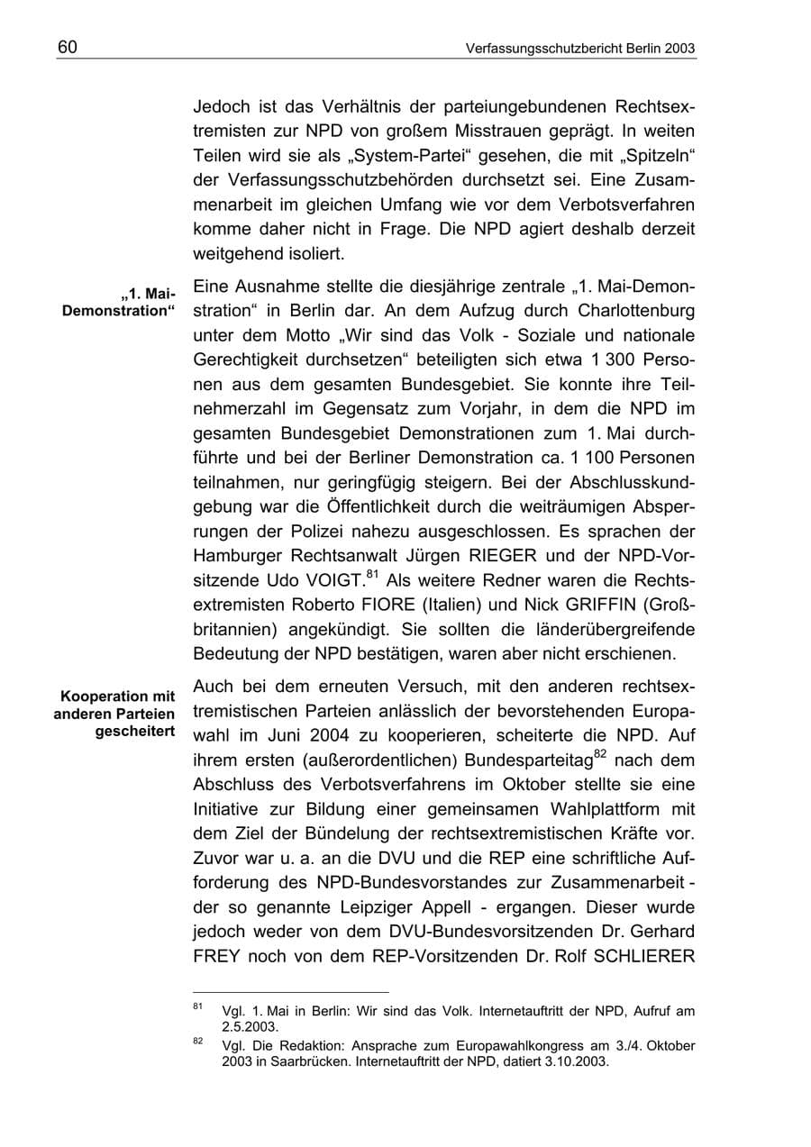 Seite 60 des Verfassungsschutzbericht 2003 Berlin