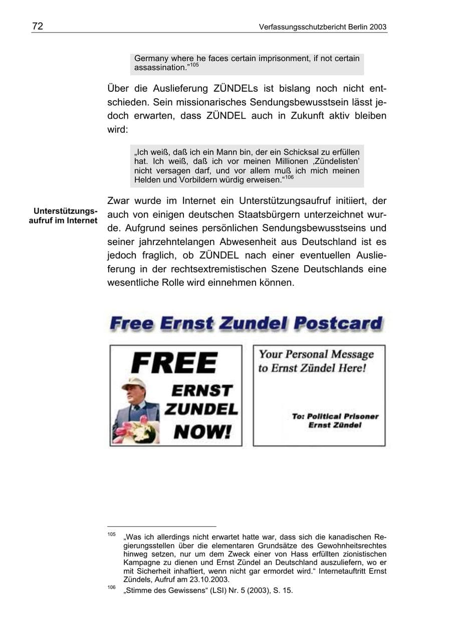 Seite 72 des Verfassungsschutzbericht 2003 Berlin