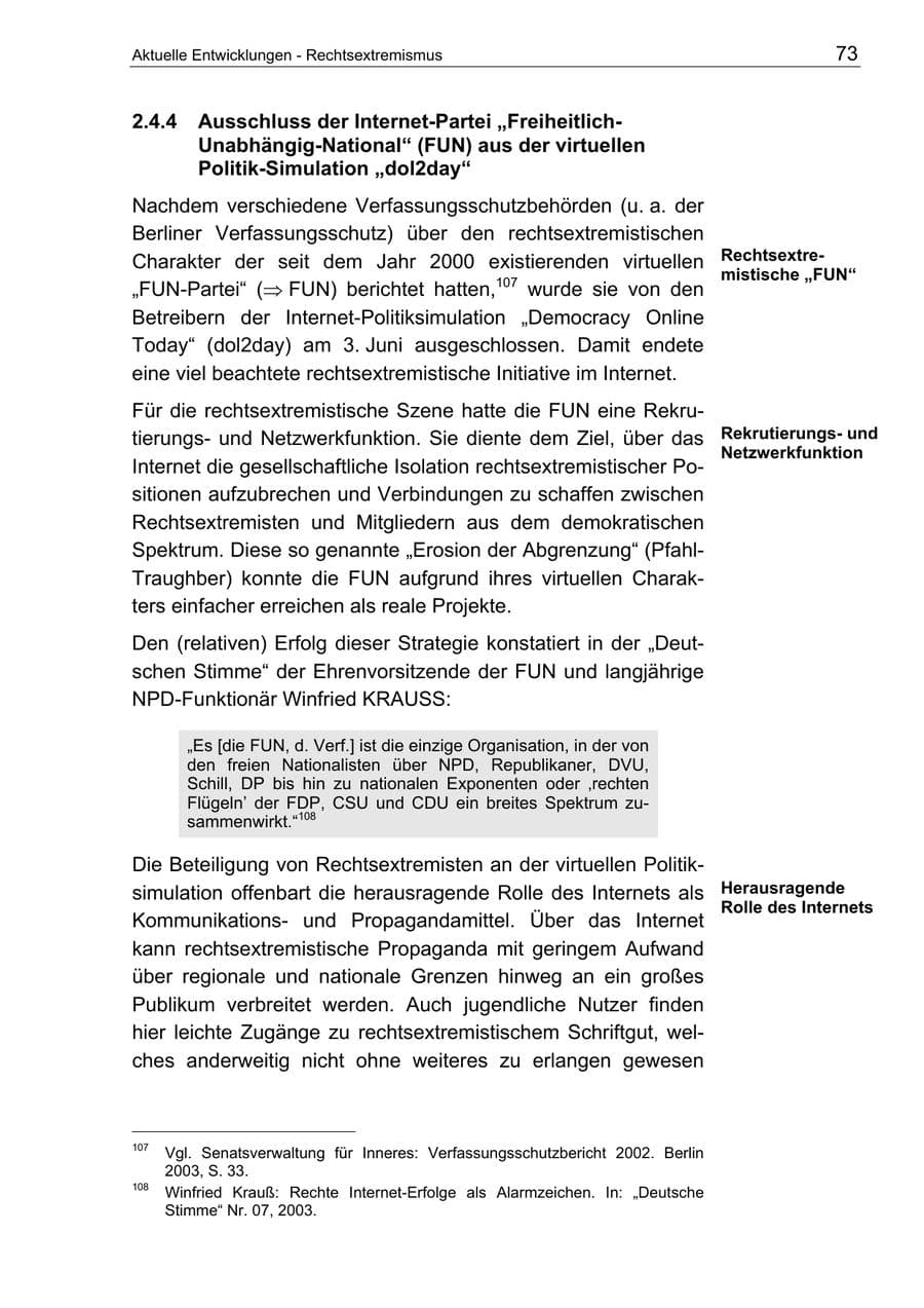 Seite 73 des Verfassungsschutzbericht 2003 Berlin