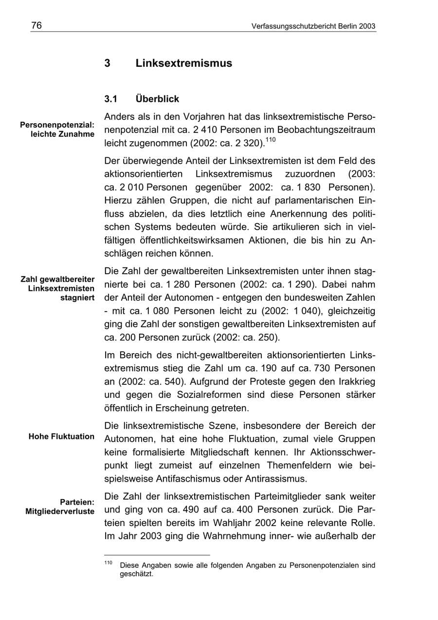 Seite 76 des Verfassungsschutzbericht 2003 Berlin