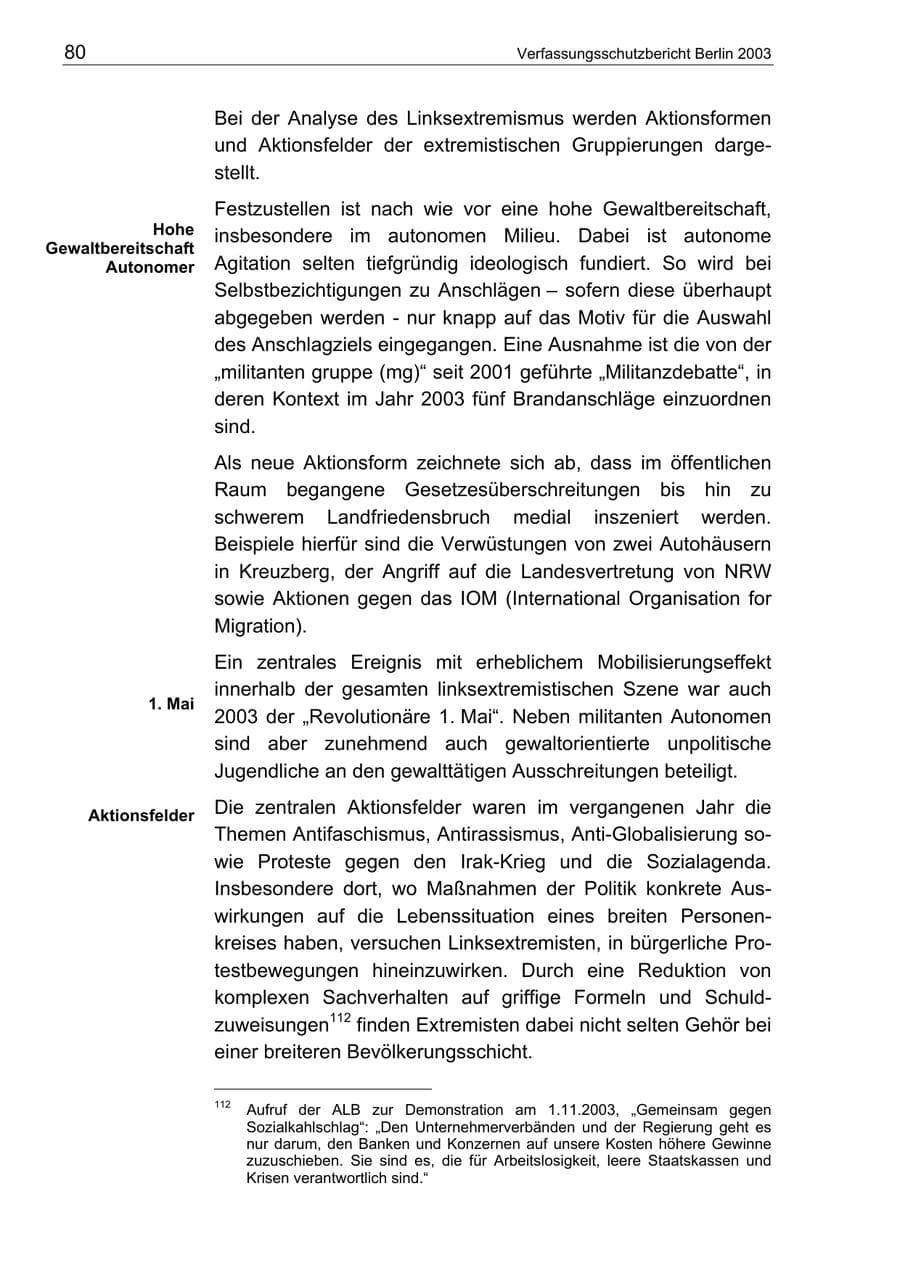 Seite 80 des Verfassungsschutzbericht 2003 Berlin
