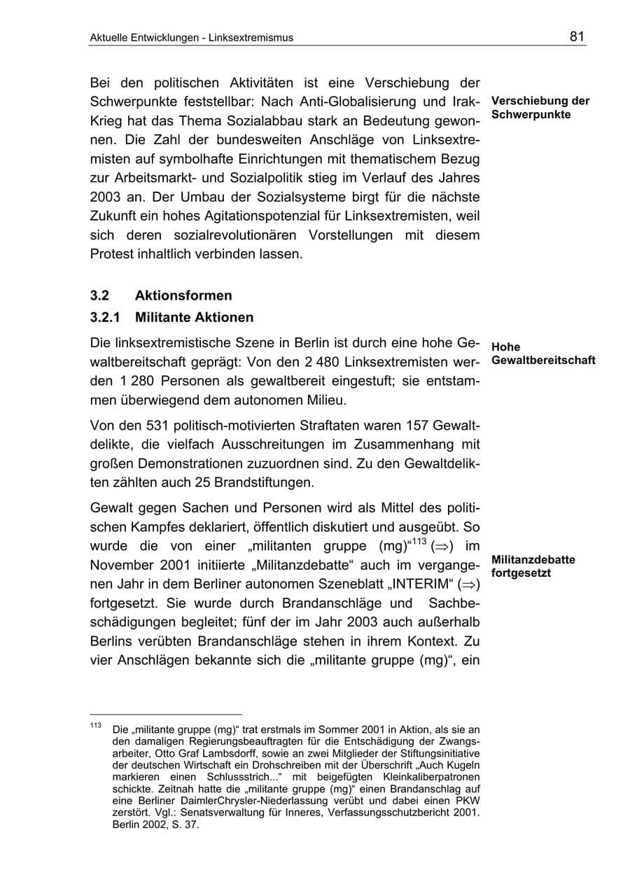 Seite 81 des Verfassungsschutzbericht 2003 Berlin