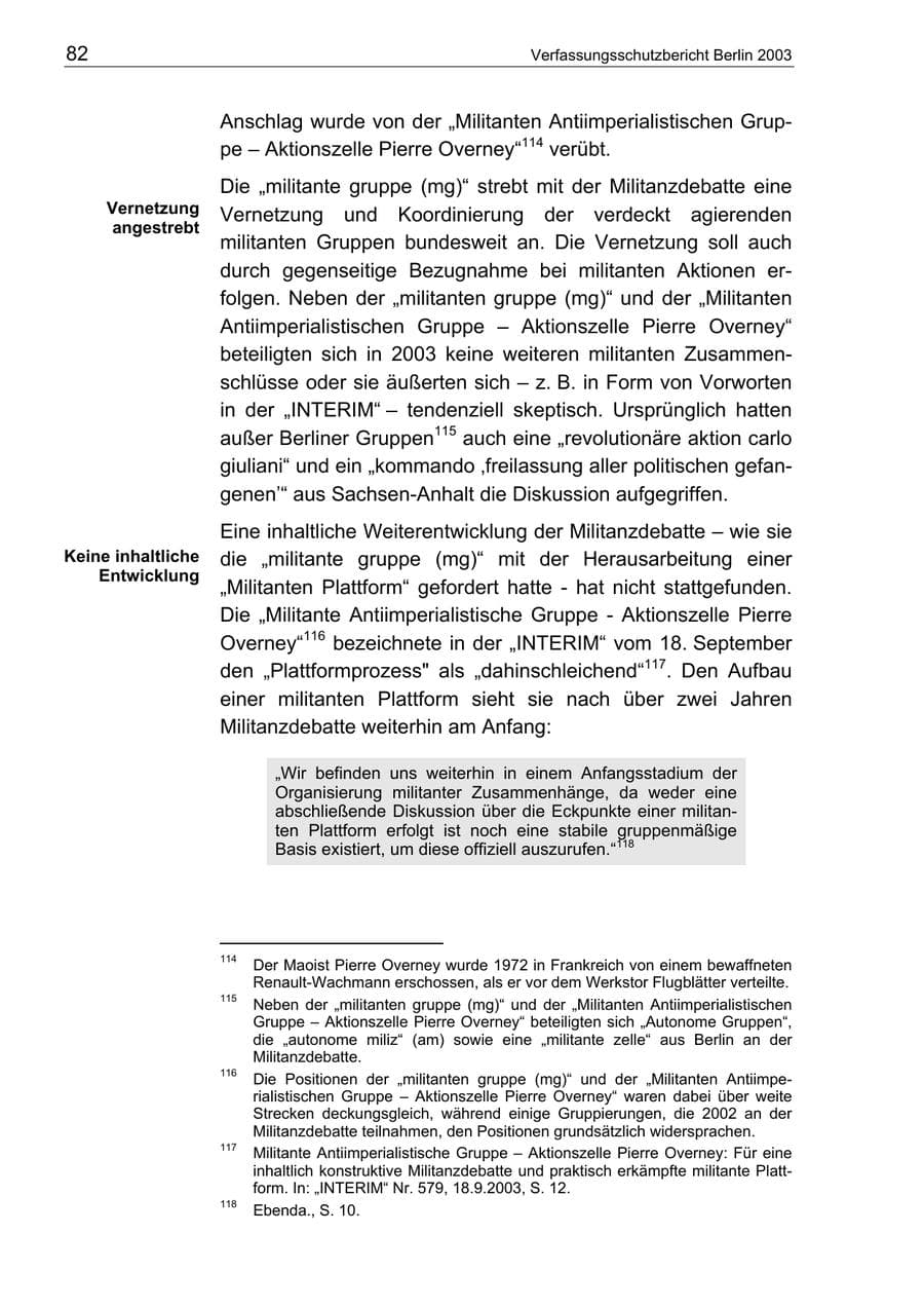 Seite 82 des Verfassungsschutzbericht 2003 Berlin
