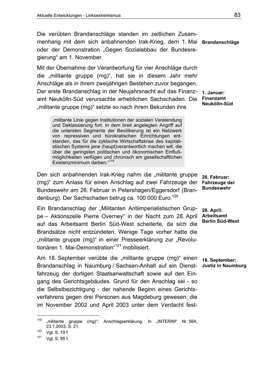 Seite 83 des Verfassungsschutzbericht 2003 Berlin