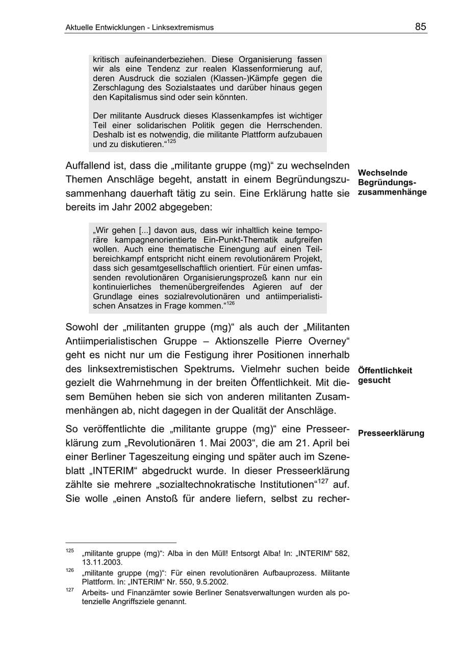 Seite 85 des Verfassungsschutzbericht 2003 Berlin