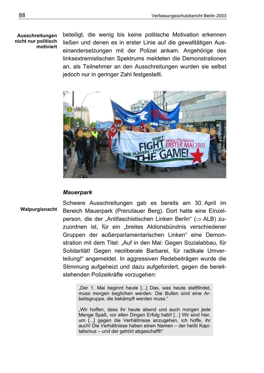 Seite 88 des Verfassungsschutzbericht 2003 Berlin