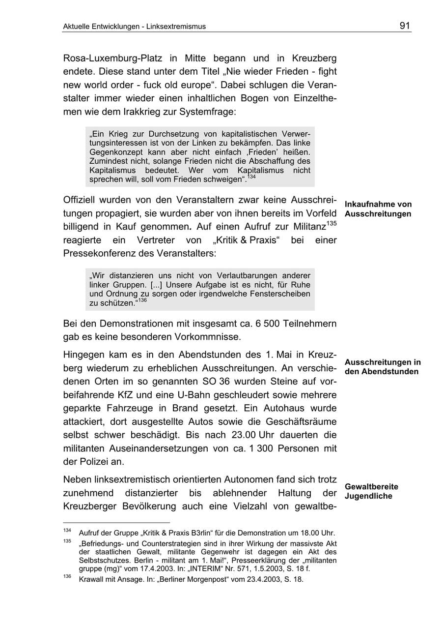 Seite 91 des Verfassungsschutzbericht 2003 Berlin