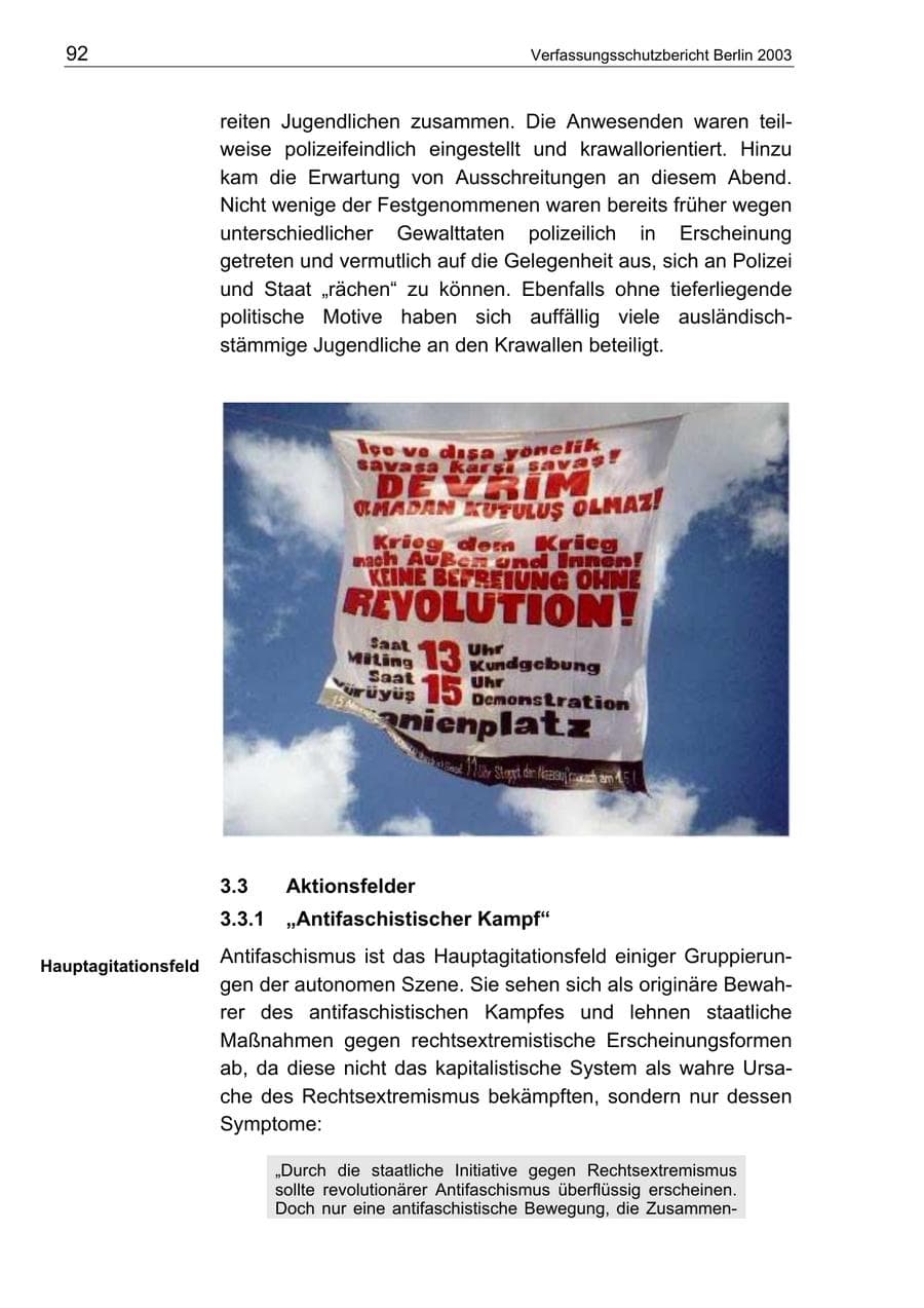 Seite 92 des Verfassungsschutzbericht 2003 Berlin